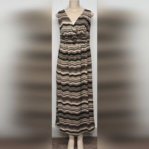 Olivia Matthews 14W Maxi Dress Stretch Knit V Neck & Back Criss Cross